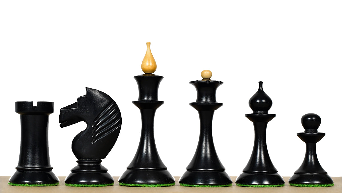 1950s Soviet Latvian Chess Pieces Ebonized & Natural Boxwood 4.1"- King