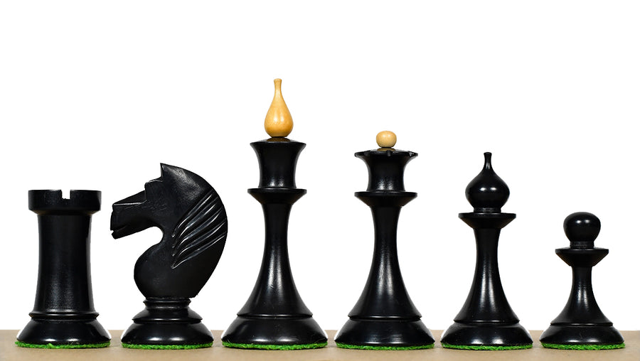 1950s Soviet Latvian Chess Pieces Ebonized & Natural Boxwood 4.1"- King