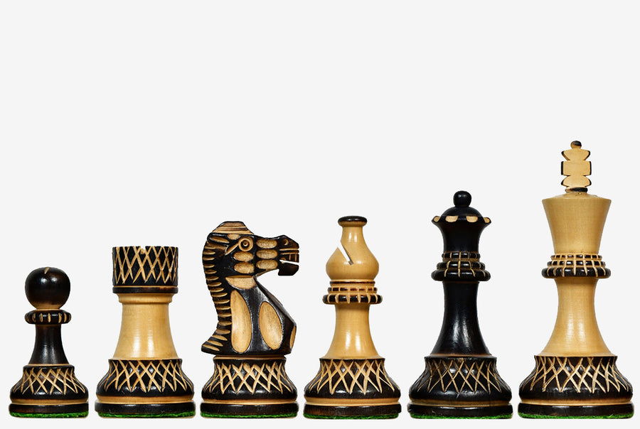 Burnt Blazed Series Handcarved Chess Pieces in Burnt Box Wood - 3.8" King