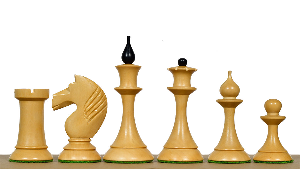 1950s Soviet Latvian Chess Pieces Ebonized & Natural Boxwood 4.1
