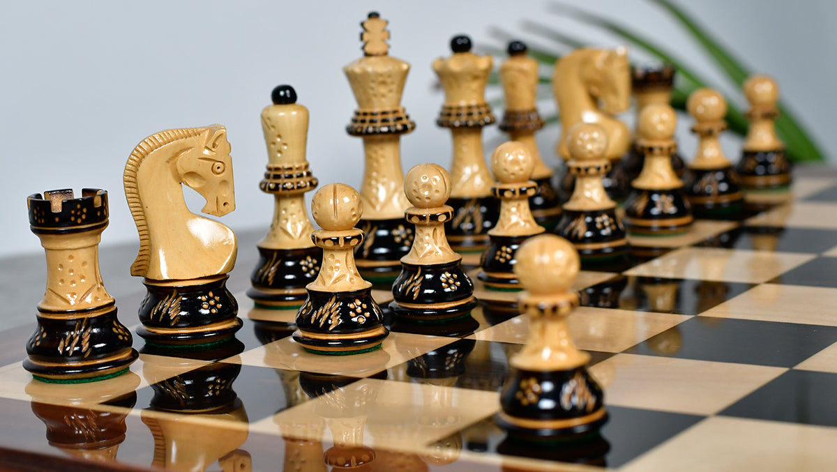 1959 Reproduced Russian Zagreb Staunton Series Chess Pieces in Burnt & Natural Boxwood With Lacquer Finish - 3.89" King - Shop Now