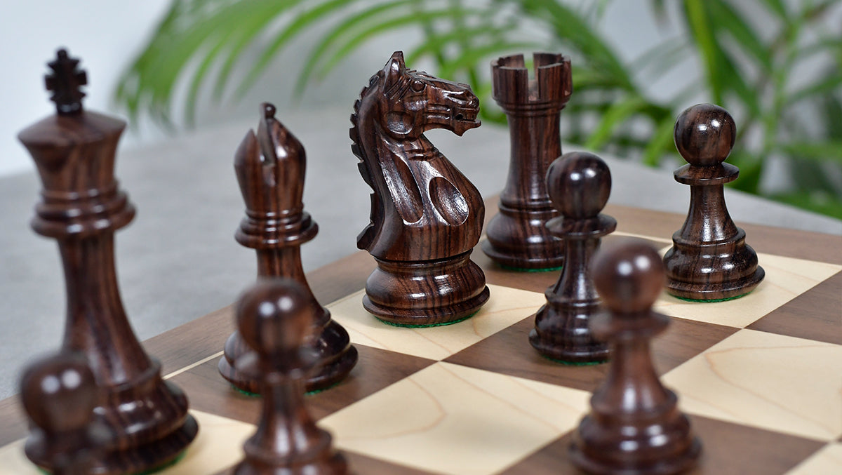 Fierce Knight Staunton Chess Pieces in Rosewood & Boxwood 4.1" King