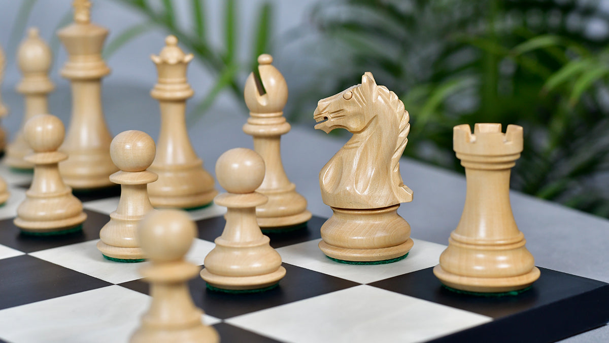 The Fierce Knight Staunton Wooden Chess Pieces in Indian Ebonized Wood & Boxwood - 3.5" King
