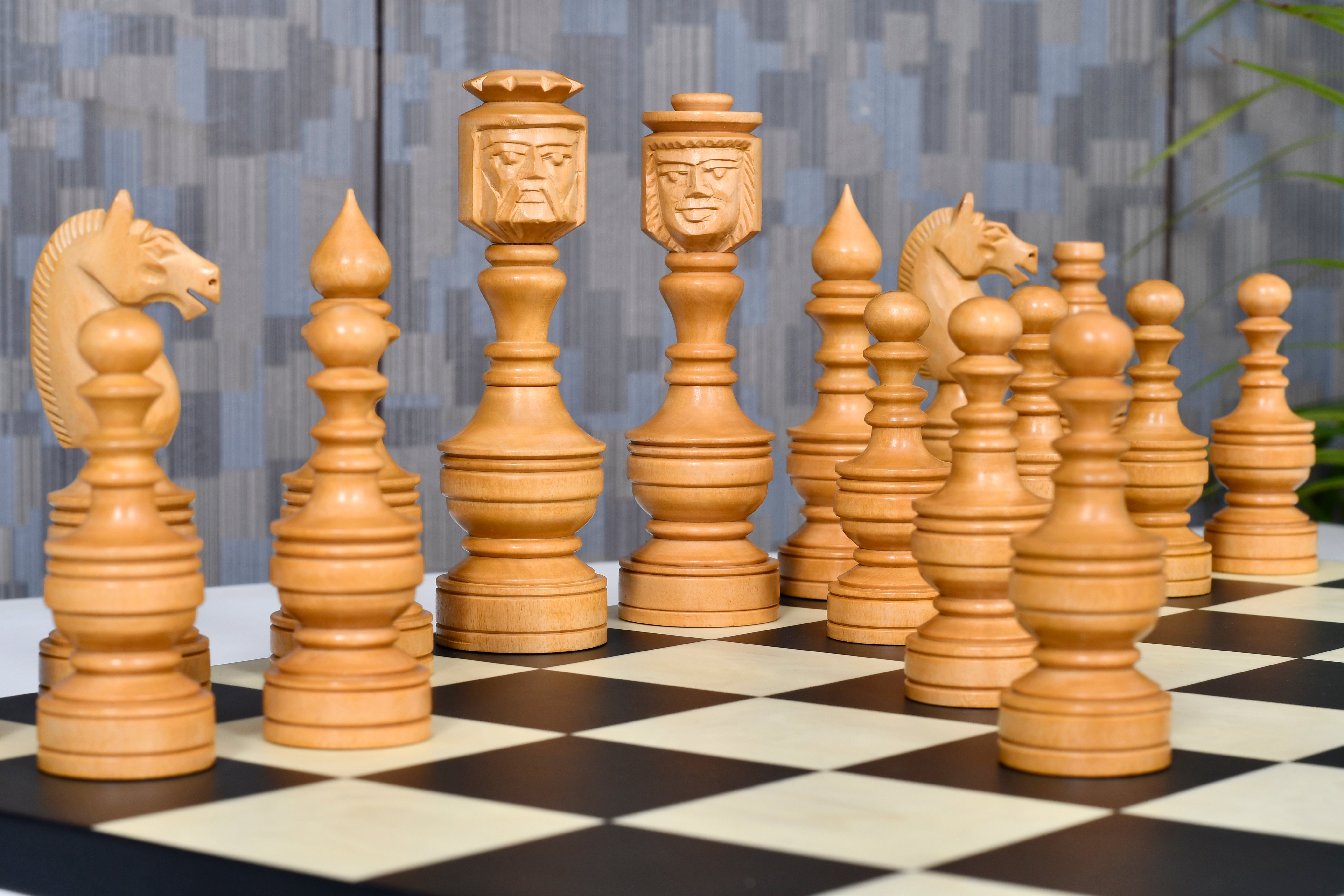 The Northern Traditional Art Collector Edition Carved King & Queen Face Chess Pieces in Ebonized & Boxwood – 5.1” King