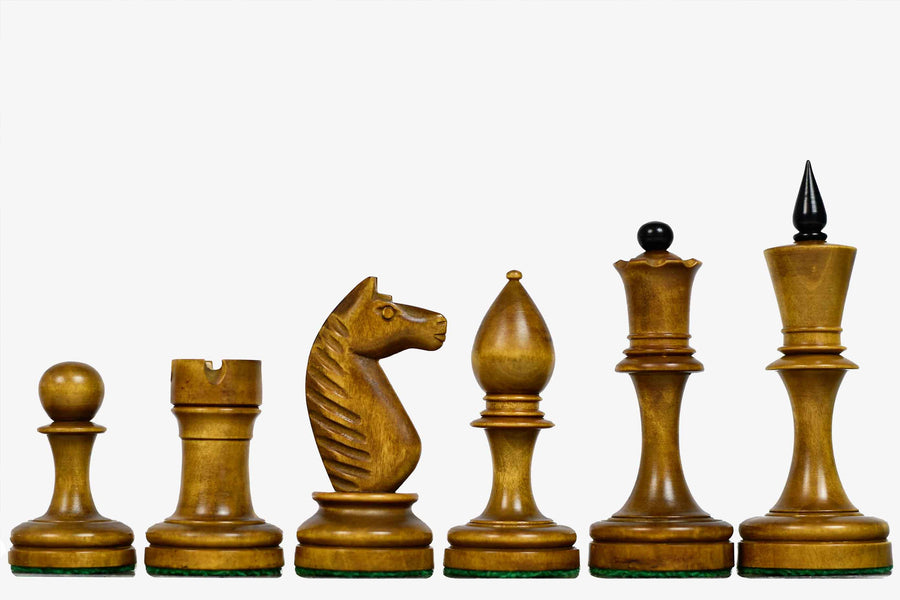 Repro Averbakh 1949 Moscow Championship Chess Pieces in Antique Wood & Ebonized - 4.16" - King