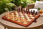 Combo Of Special Edition Reproduced Vintage 1950's Circa Bohemia Staunton Series German Chess Pieces in Bud Rosewood and Boxwood - 3.89" King with Chessboard