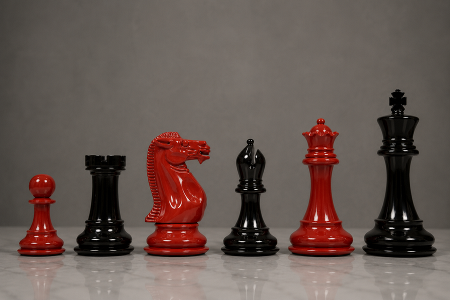 Chess Pieces in Black & Red Painted Wood (4.2" King) - Slightly Imperfect Series | Chessbazaar
