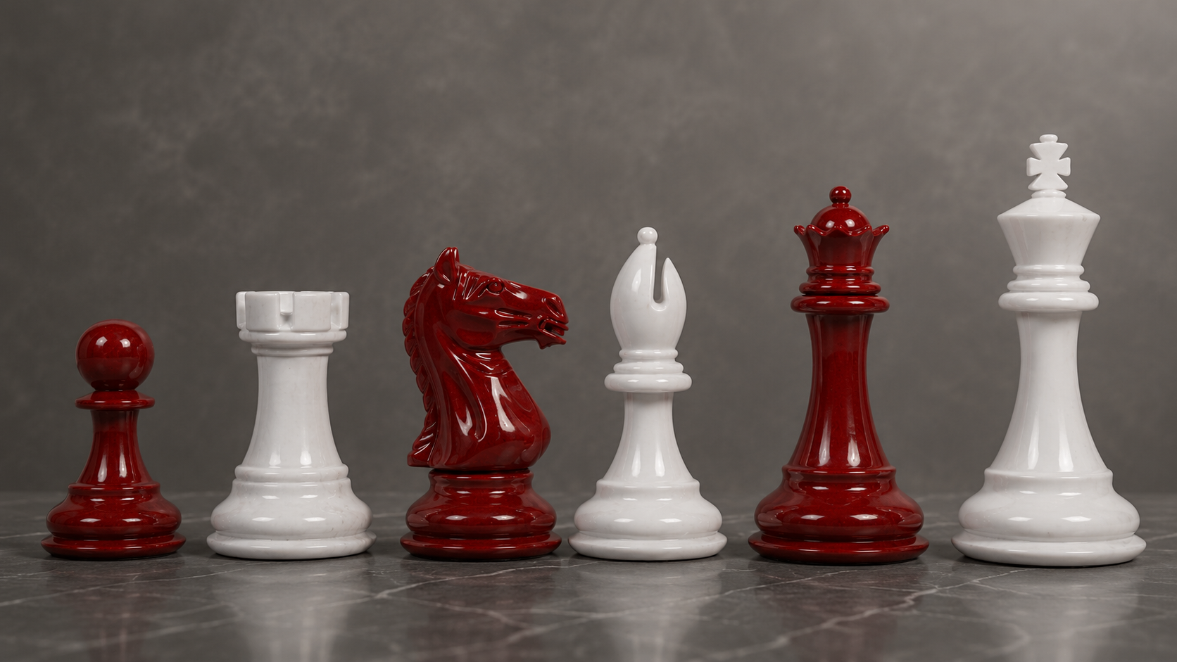 Fierce Knight Staunton Pieces Red & White Painted 4.0" - Slightly Imperfect | CHESSBAZAAR
