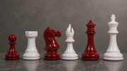 Fierce Knight Staunton Pieces Red & White Painted 4.0" - Slightly Imperfect | CHESSBAZAAR