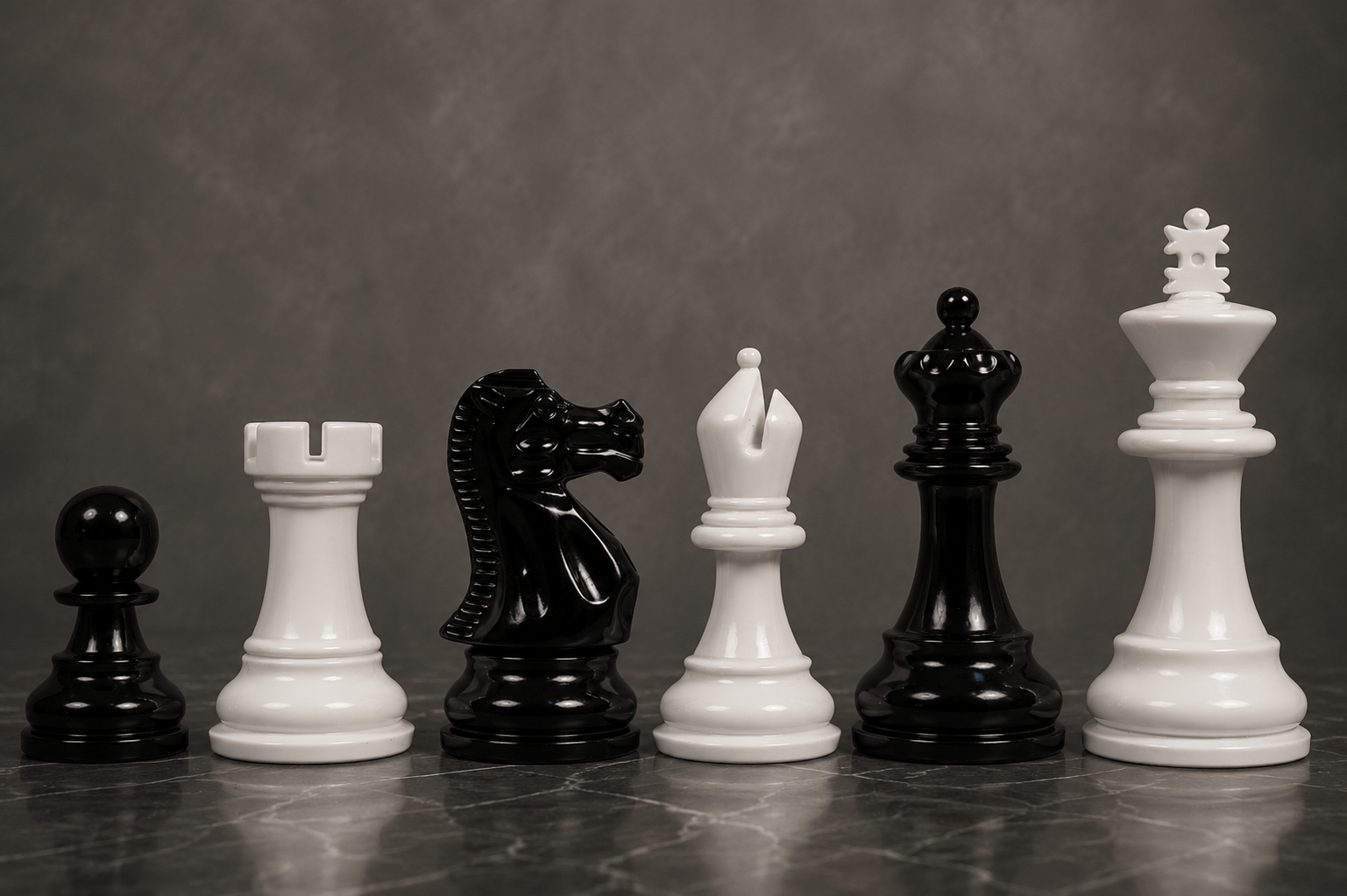 Chess Pieces Black & White Painted Wood 3.9" - Slightly Imperfect