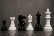 Chess Pieces Black & White Painted Wood 3.9" - Slightly Imperfect