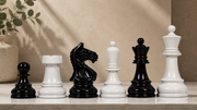 Chess Pieces Black & White Painted Wood 3.6" - Slightly Imperfect