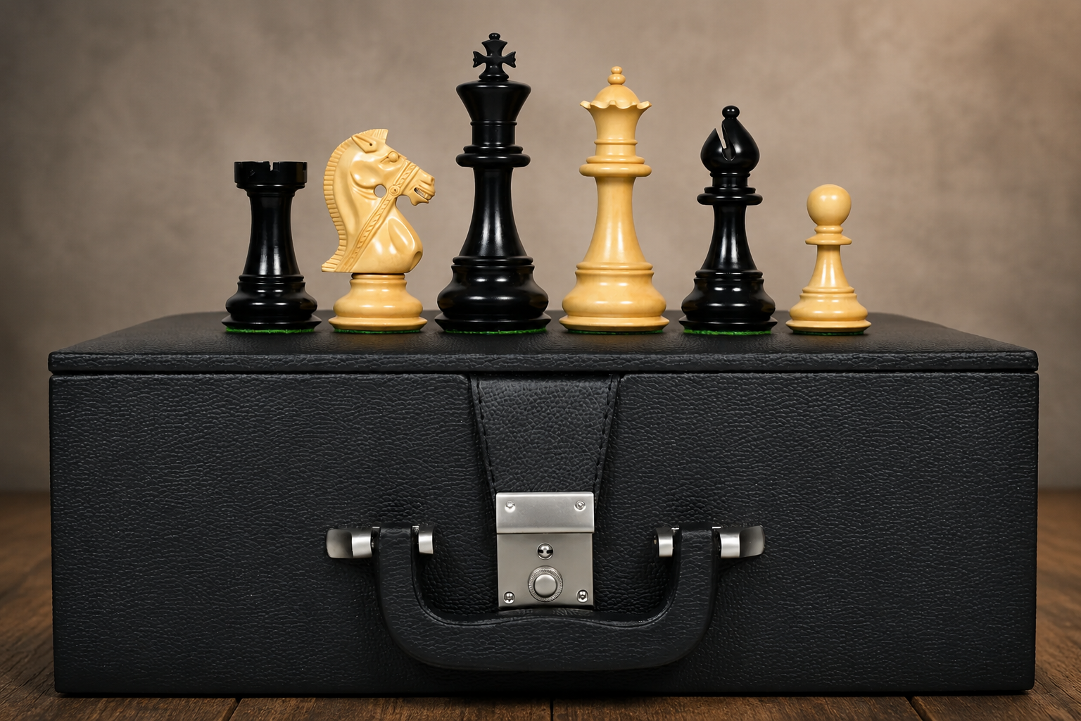 The Bridle Series Chess Pieces in Ebony & Box Wood - 4.8" King with Storage Box