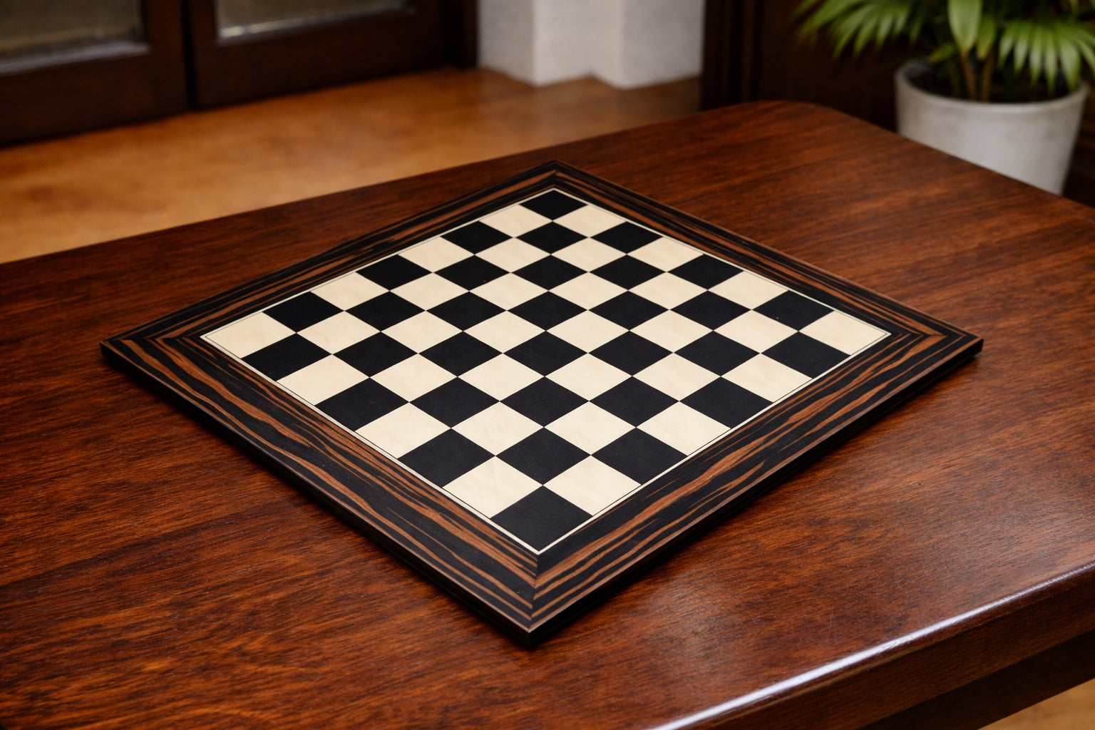 Wooden Deluxe Black Dyed Poplar & White Erable with Matte Finish Chess Board 22" - 55 mm