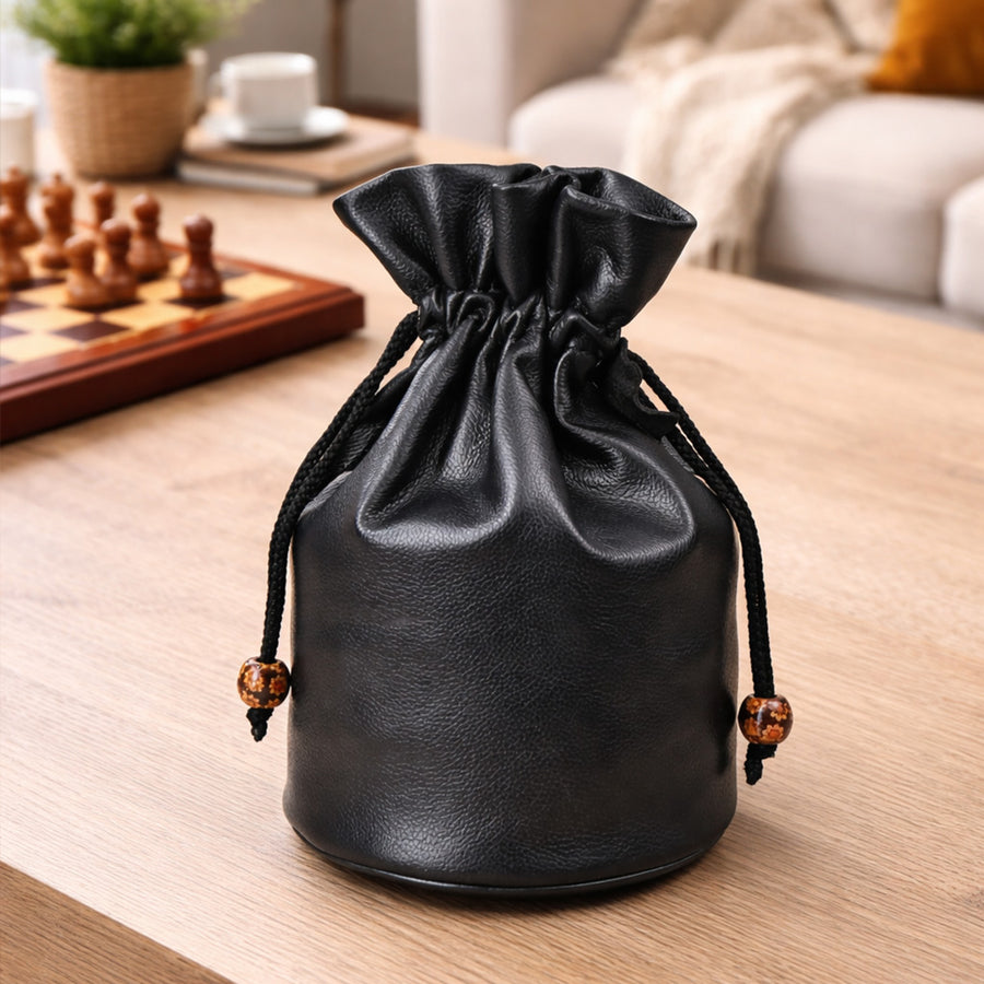Genuine Cow Milled Leather Drawstring Storage Pouch for 4" to 5" King Chess Pieces