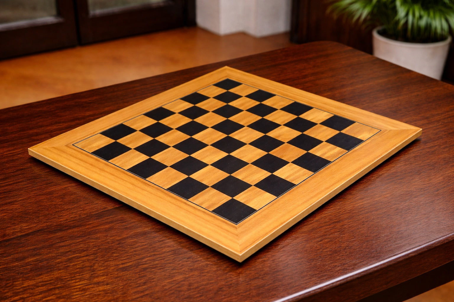 Wooden Deluxe Black Dyed Poplar & Olive with Matte Finish Chess Board 22" - 55 mm