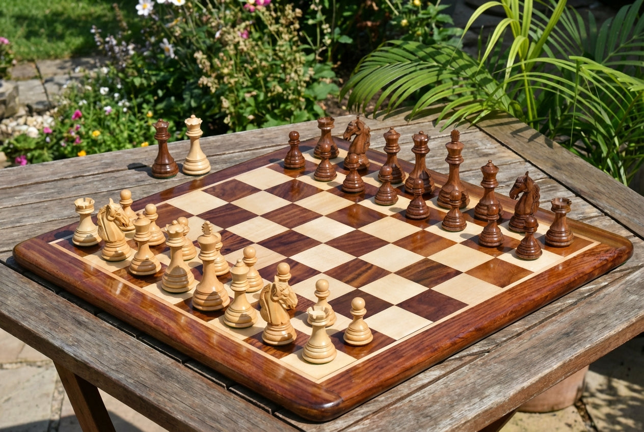 New Columbian Staunton Series Chess Pieces in Sheesham & Box wood - 3.8" King with Chess Board