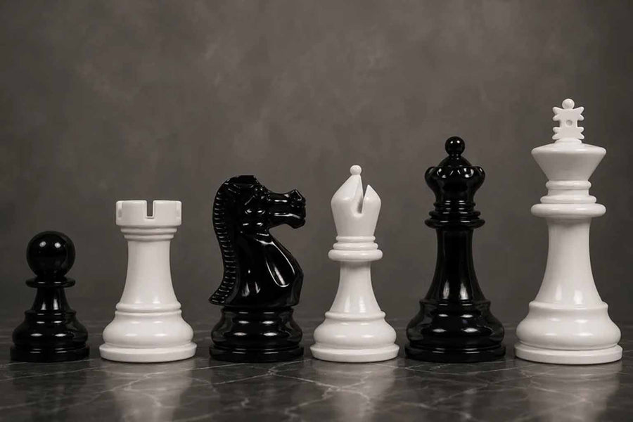 Chess Pieces Black & White Painted Wood 3.9" - Slightly Imperfect