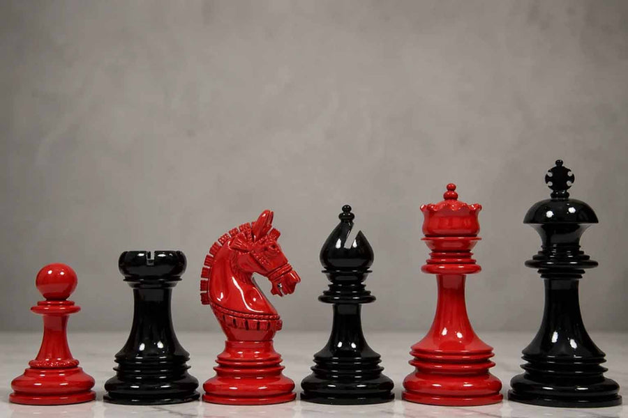 Chess Pieces Red & Black Painted Wood 4.1" King - Slightly Imperfect | CHESSBAZAAR