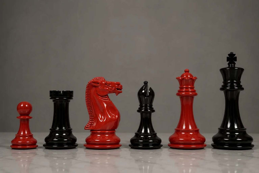 Chess Pieces in Black & Red Painted Wood (4.2" King) - Slightly Imperfect Series | Chessbazaar
