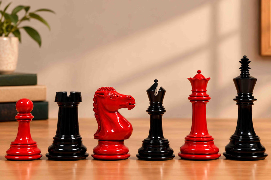 Slightly Imperfect Chess Pieces in Black Painted & Red Painted Boxwood- 4.5" King
