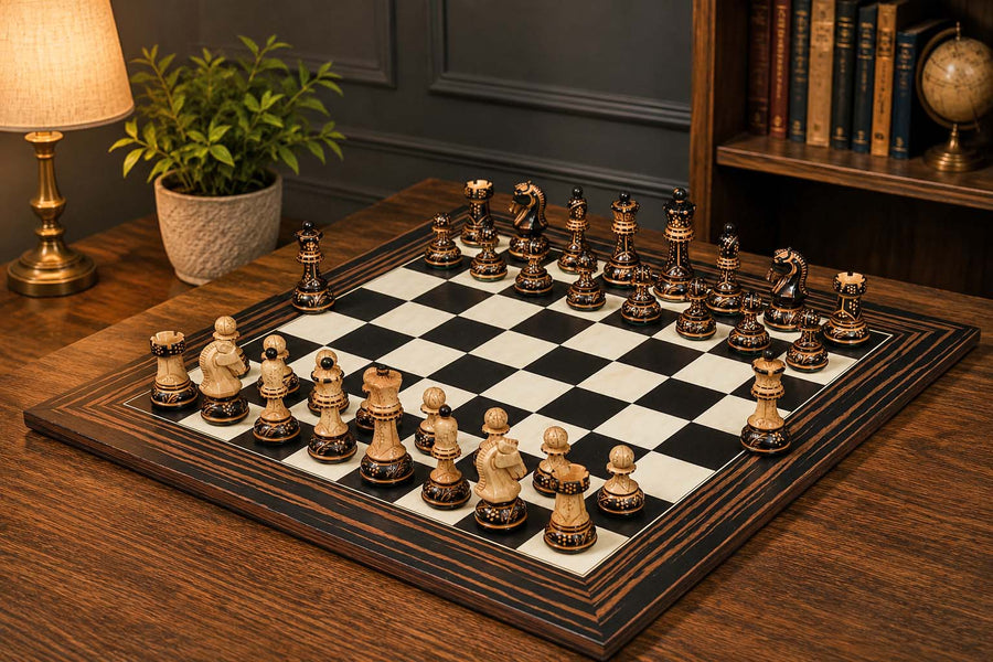 1950 Dubrovnik Bobby Fischer Chess Set Lacquered Boxwood 3.7" with Board