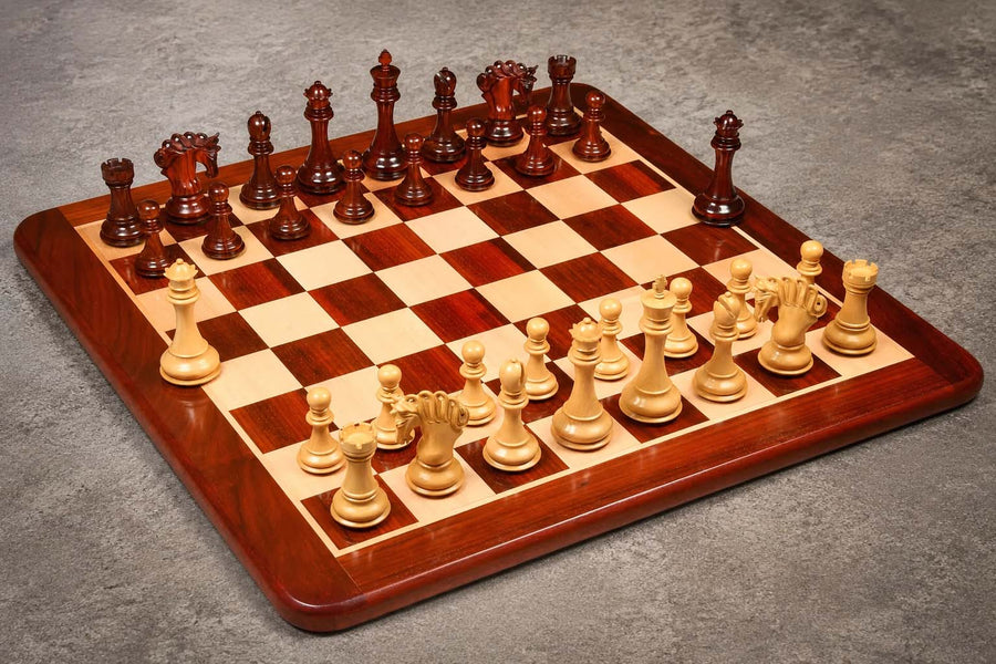 Pegasus Series Artisan Staunton Chess Pieces ver 2.0 in Padauk Wood / Boxwood - 4.6" King with Solid Wooden Chess Board - 23"