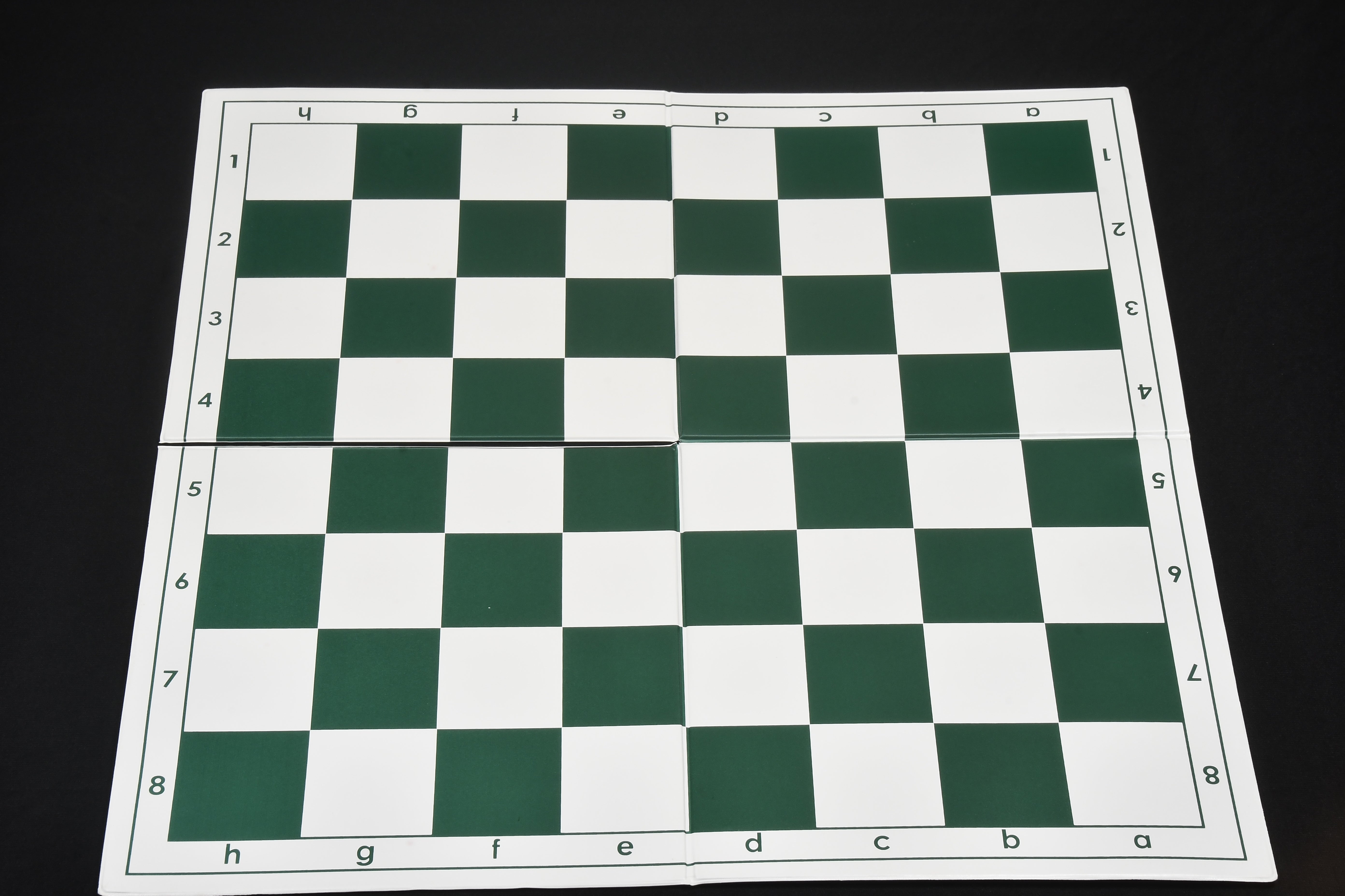 Double Folding PVC Chess Board in Green & White with Algebraic Notation (55mm) | CHESSBAZAAR