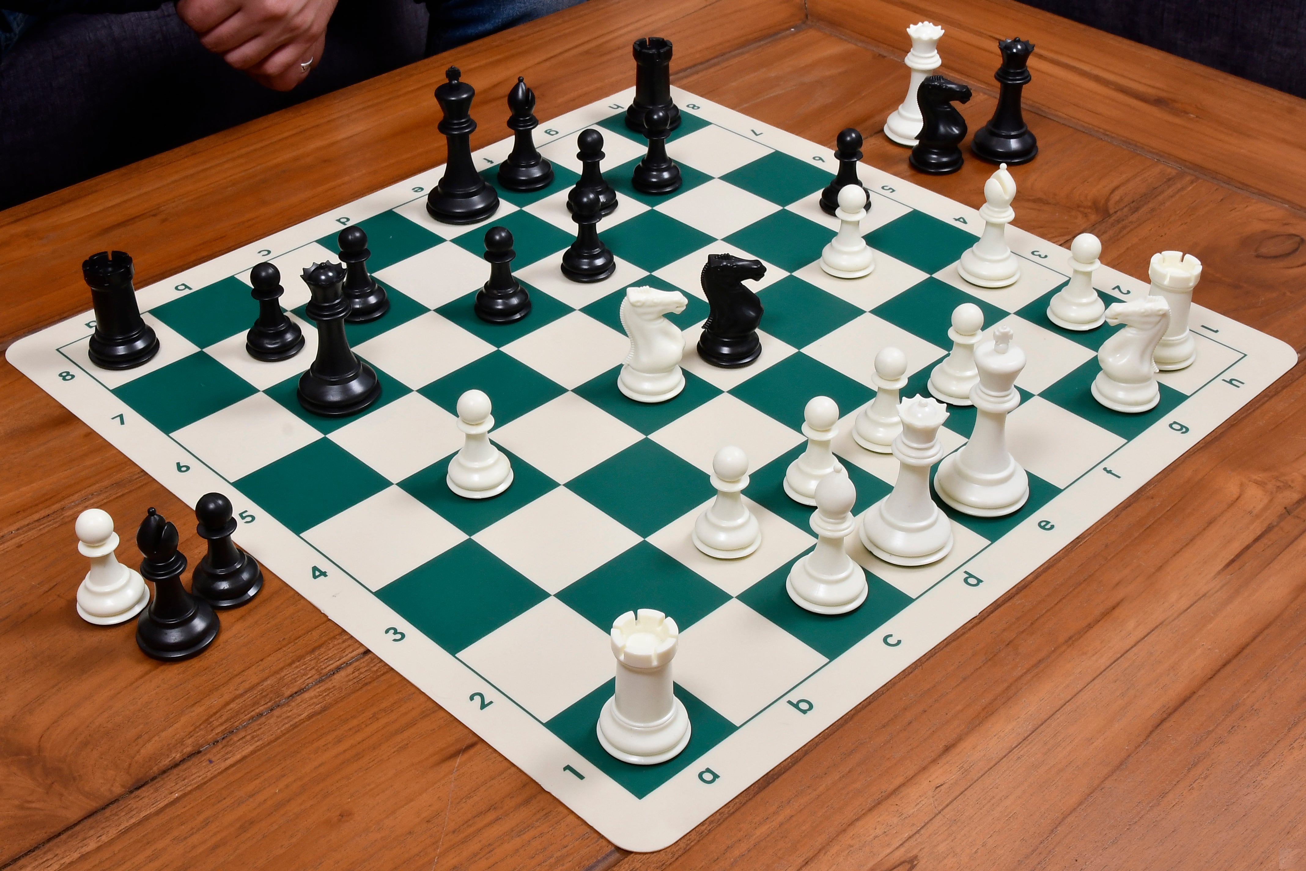 The Staunton Series Chess Pieces in Black Dyed/White Solid Plastic - 3.75" King