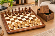 Derby Knight Staunton Chess Pieces in Sheesham/Boxwood With Board & Box- 4.1"King