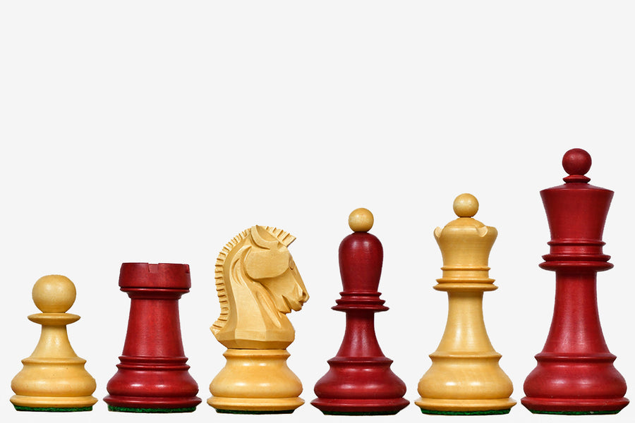 1950s' Dubrovnik Bobby Fischer Chess Pieces Stained Crimson Boxwood 3.7"- King