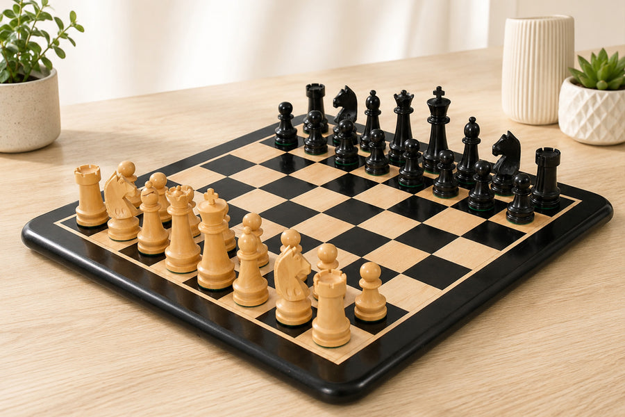 The Championship Series Chess Pieces in Ebonized/Boxwood - 3.75" King with Board