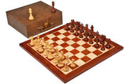 Combo of The French Warrior Luxury Chess Pieces in Bud Rose & Box Wood - 4.9" King with Wooden Chess Board and Storage Box