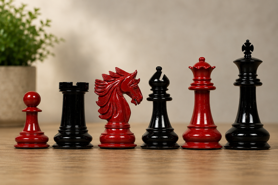 Imperfect Chess Pieces in Black Painted & Red Painted Wood - 4.7" King