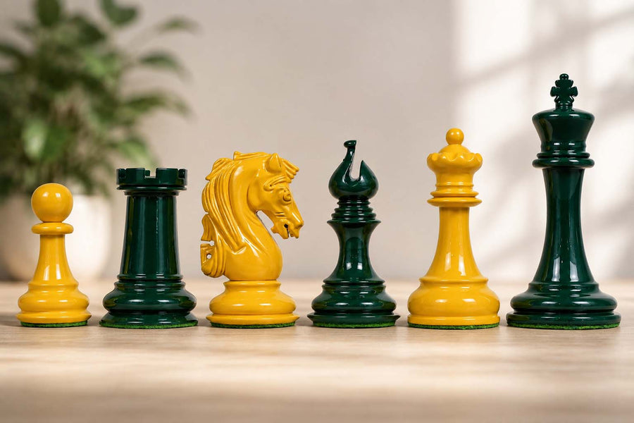 Slightly Imperfect Series Chess Pieces in Green Painted & Yellow Painted Wood - 4.4" King