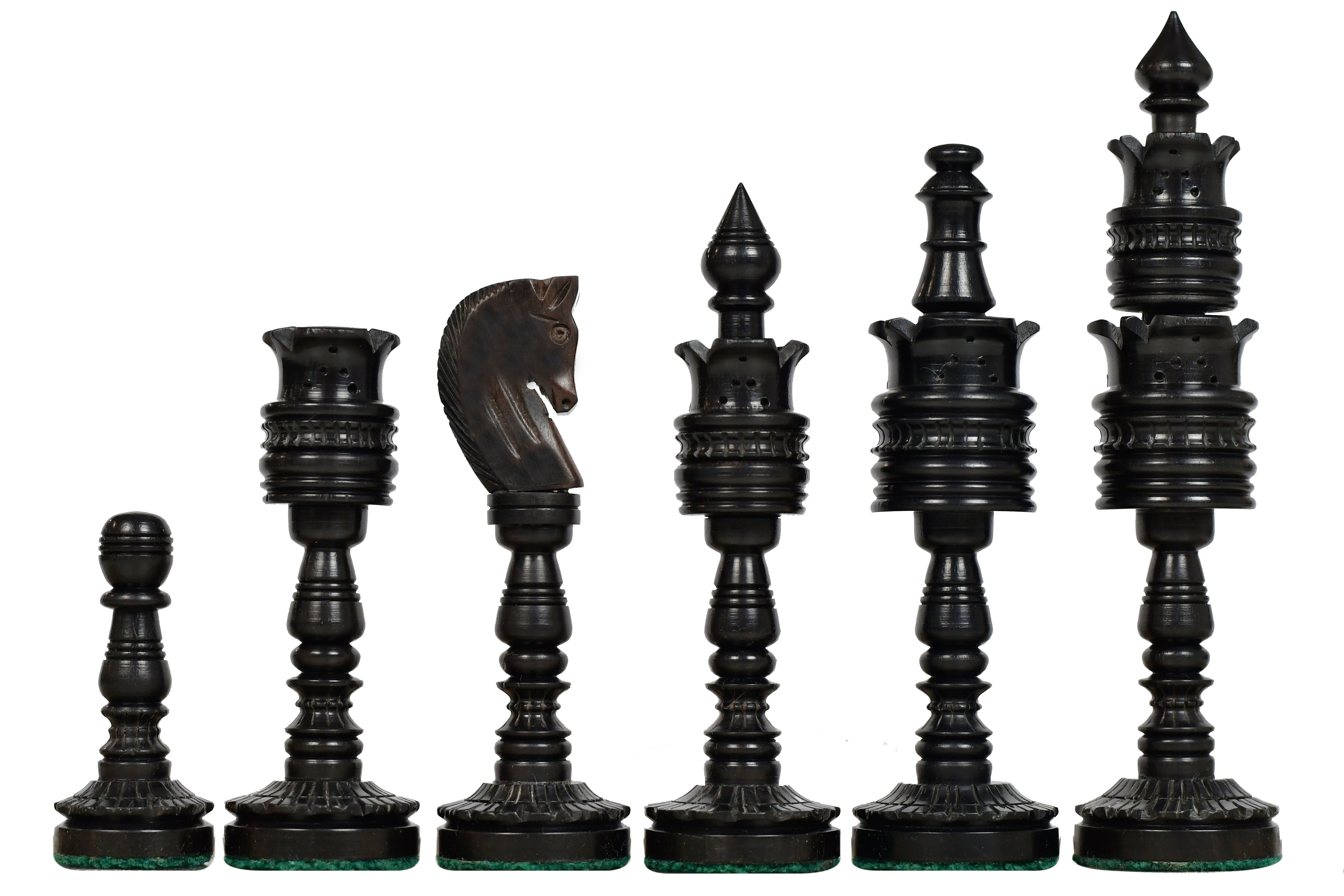 The Lotus Series Black Pipe Shaped Chess Pieces in Ebony & Box Wood - 6.14" King