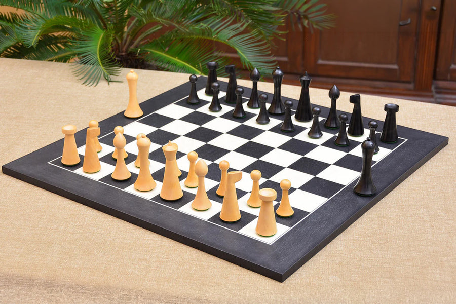 Minimalist Hermann Ohme Chess Set in Dyed/Boxwood &  Maple Board - 3.75" King