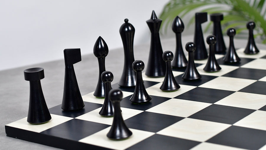Minimalist Hermann Ohme Chess Pieces in Ebonized & Boxwood  - 3.75" King with Box