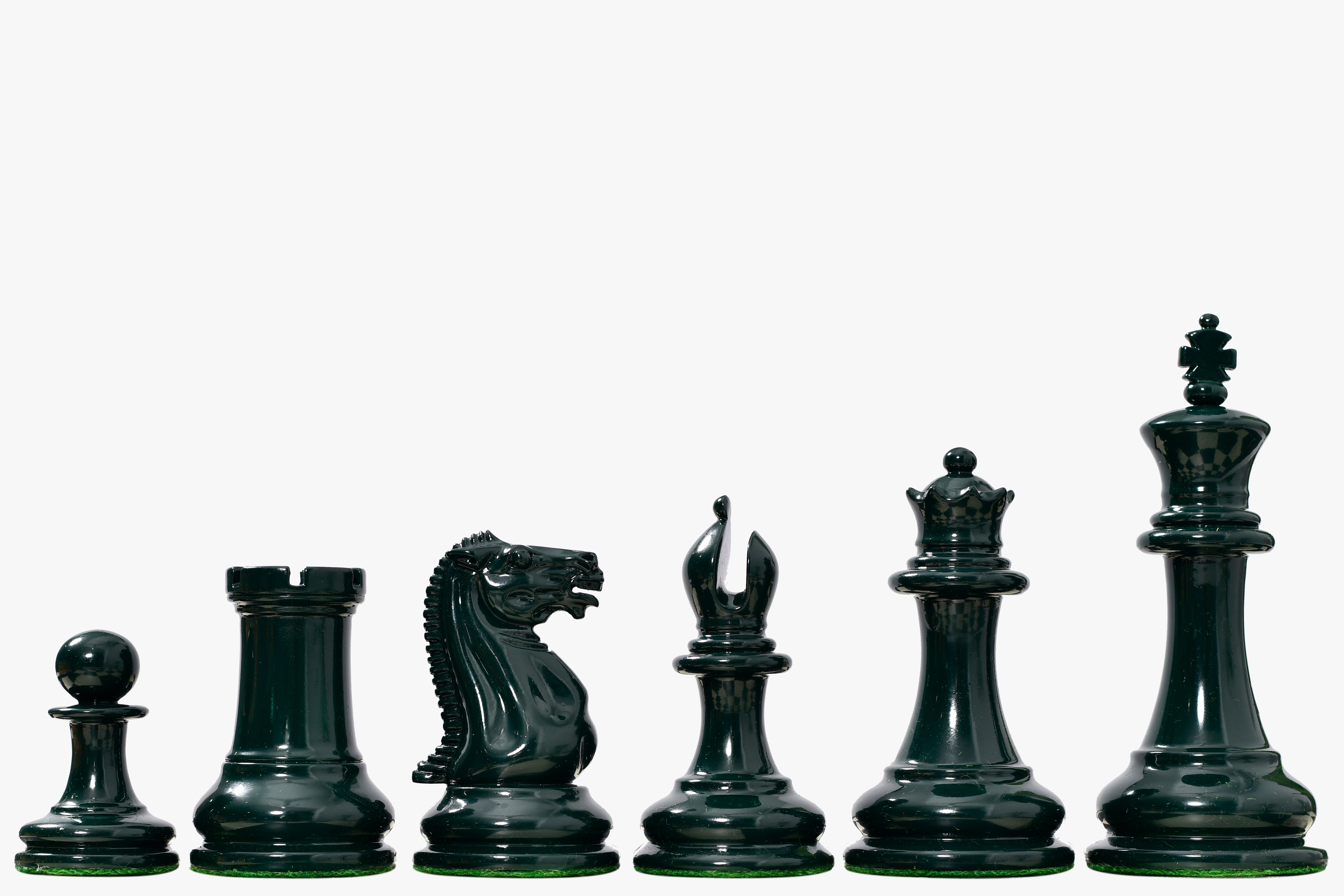 1849 Original Staunton Pattern Chess Pieces Painted in Dark Olive Green and Earth Yellow - 4.5" King
