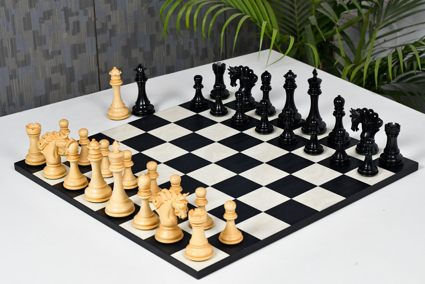 Combo of The Pegasus Series Artisan Staunton Chess Pieces ver 2.0 in Ebony / Boxwood - 4.5" King with Minimalist Veneer Wooden Chess Board 19"