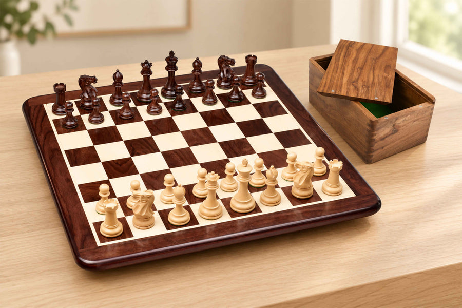 Pro Series Tournament Pieces in Rosewood & Boxwood With Board & Box- 3.8" King