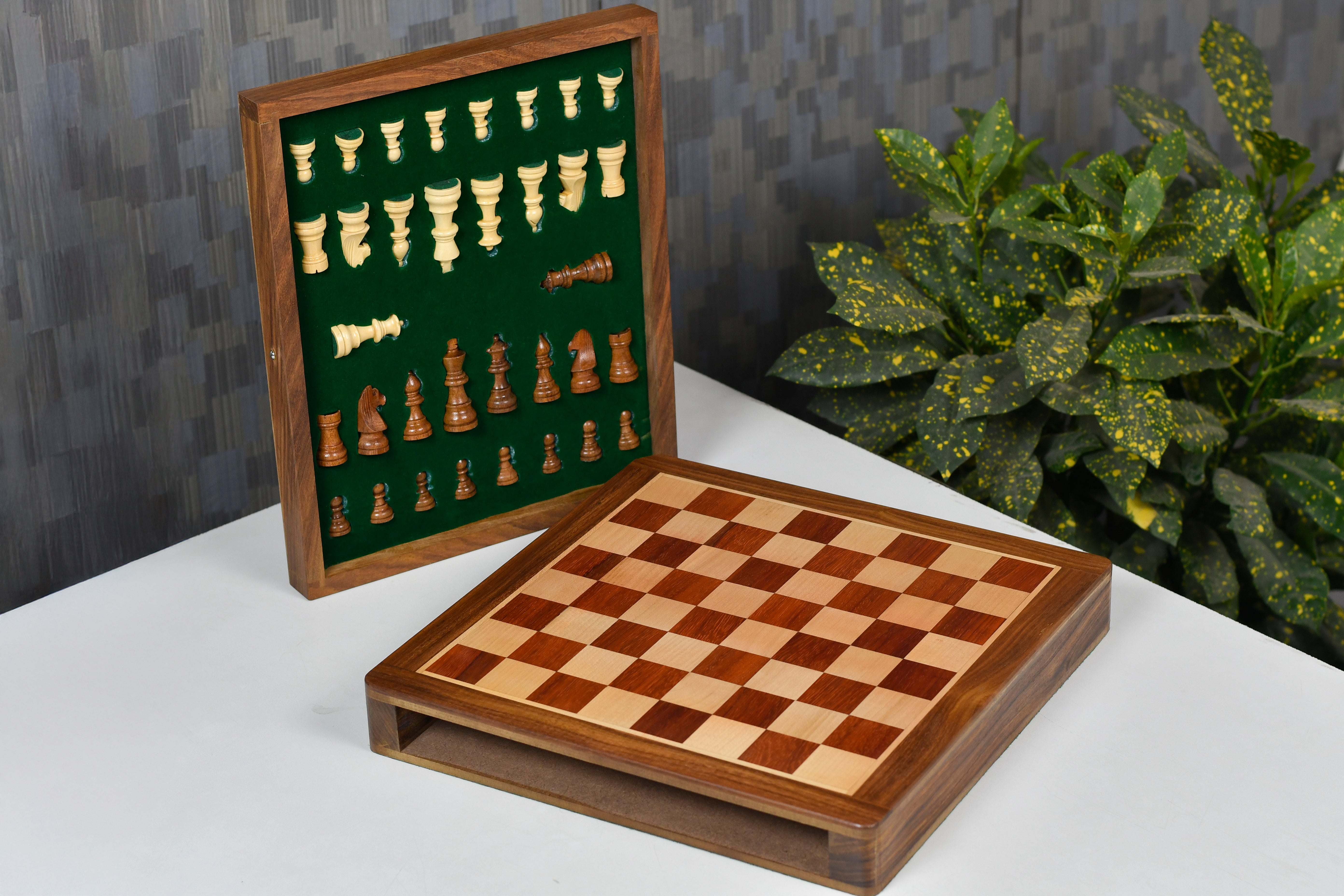 12-Inch Travel Magnetic Chess Set with Drawer Storage – Matte Padauk Wood, Extra Queens