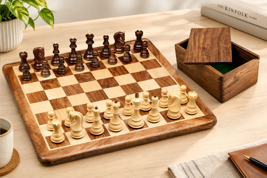 1959 Russian Zagreb Chess Pieces in Sheesham wood/Boxwood with Board & Box - 3.8" King
