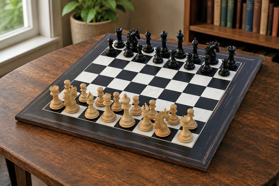 Arabian Knight Series Chess Pieces in Ebony / Boxwood & Maple Board