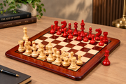Special Edition 1950s Bohemia German Chess Set Crimson Boxwood & Board