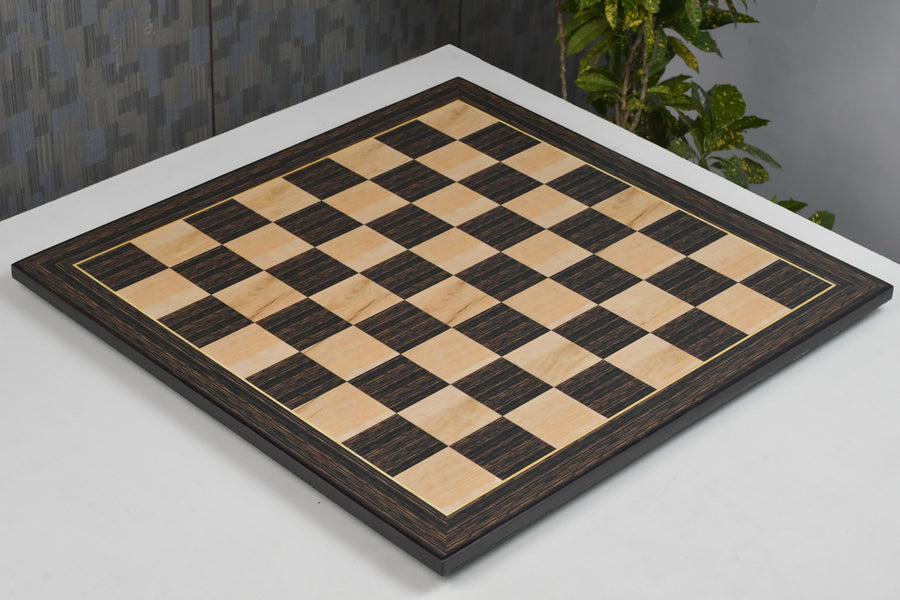 21" Wooden Chess Board in Tiger Ebony & Maple Look with Epoxy Matte Finish – 55mm Squares