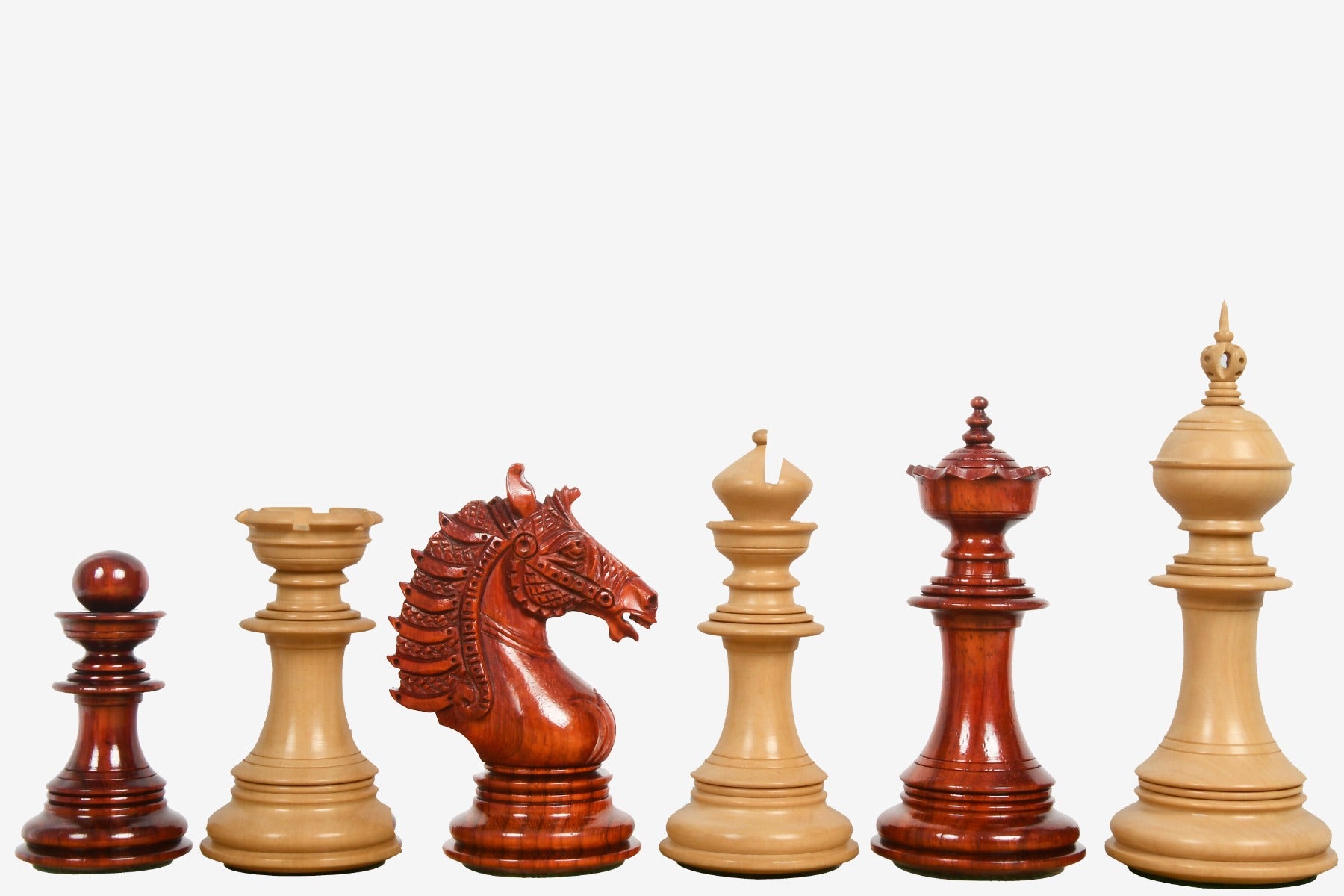 The Sikh Empire Series Triple Weighted Wooden Handmade Chess Pieces in Bud Rosewood and Indian Boxwood - 4.5" King