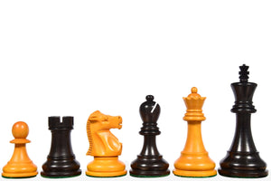 1972 Reproduced Fischer-Spassky Staunton Pattern Chess Pieces V2.0 in Ebonized Wood & Antique Boxwood - 3.78" King