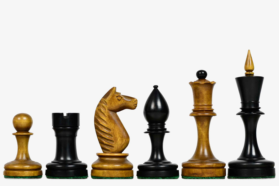 Repro Averbakh 1949 Moscow Championship Chess Pieces in Antique Wood & Ebonized - 4.16" - King