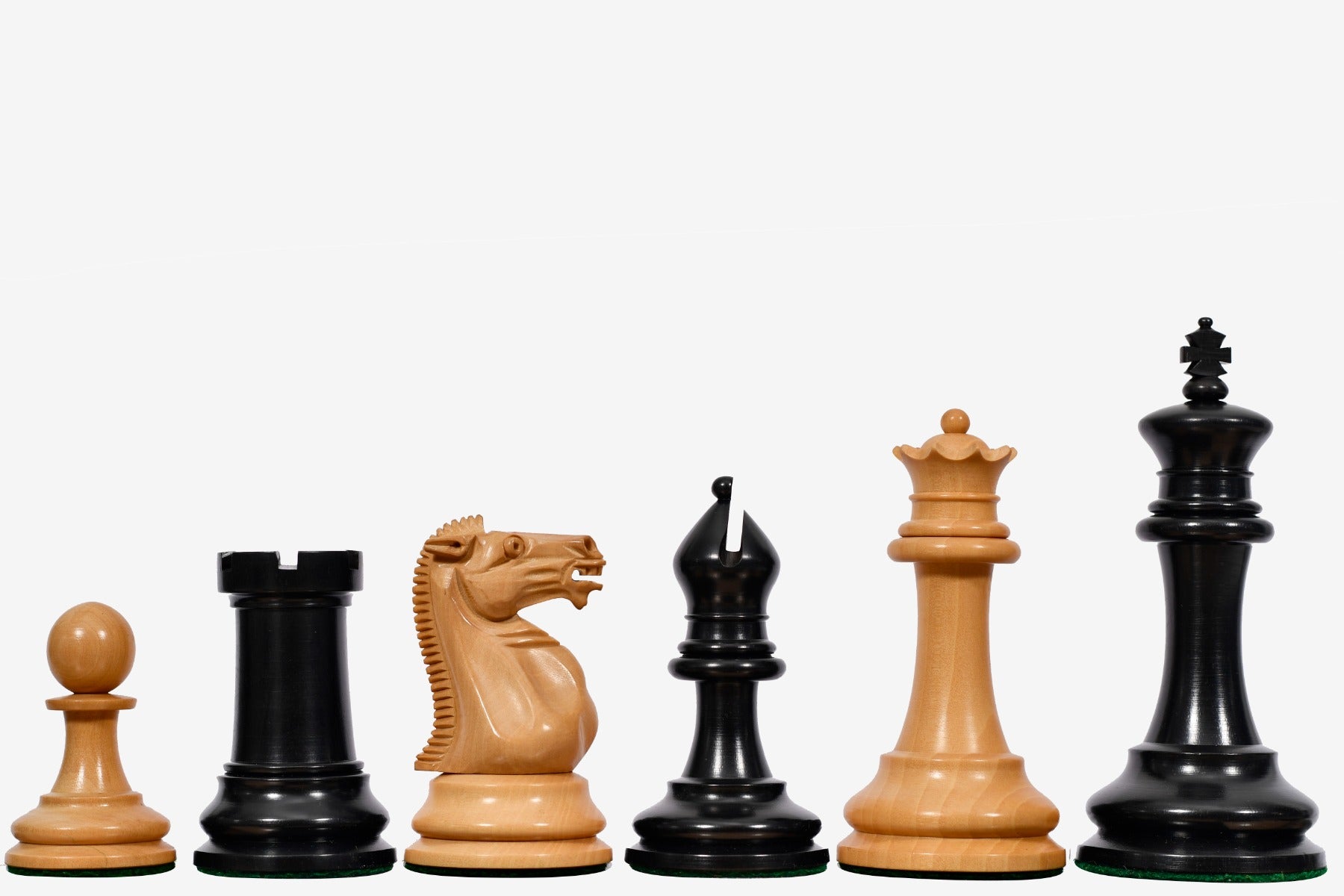 Reproduced Antique 1865-70 Steinitz Staunton Pattern Chess Pieces in Ebony / Boxwood with King Side Stamping - 3.75" King